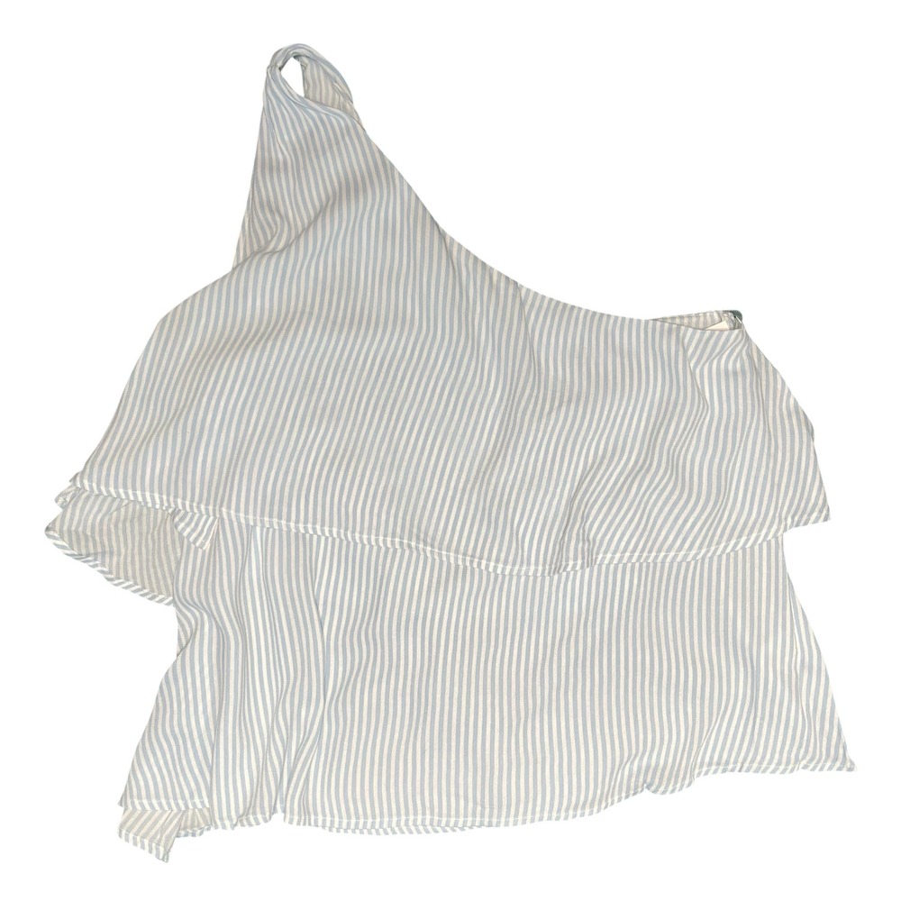 BP. Striped One Shoulder‎ Ruffle Top Women Size L Blue White Stripe NWT